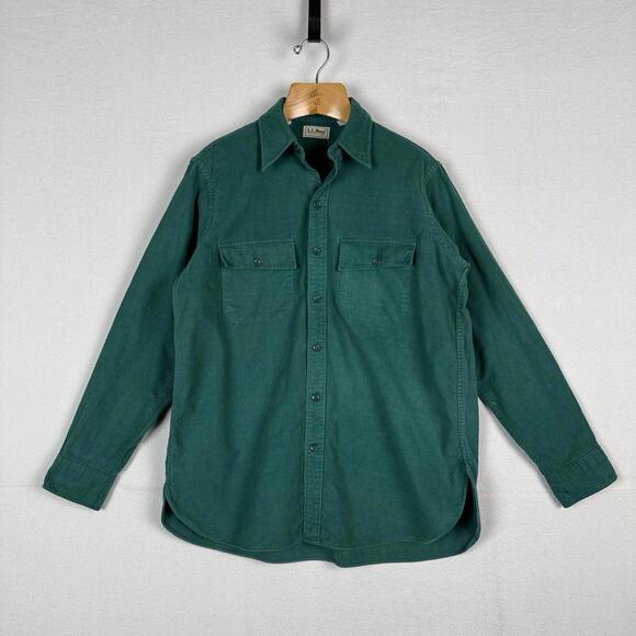 Vintage L.L. Bean Men’s Large (16.5) Chamois Shirt Green Heavy Flannel